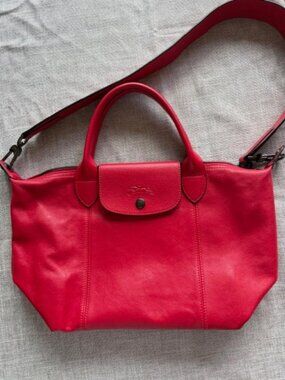 Longchamp Le Pliage Red Leather Bag EUC